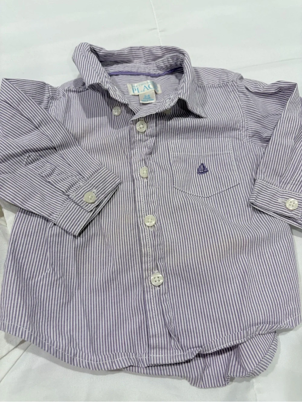 The Children's Place White & Lavender Stripe Button-Down Shirt Set
